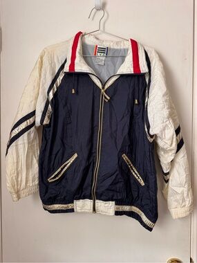 90’s EVR Jacket & Pants Set Medium Pants Navy and White Tracksuit Set Nylon.